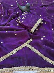 Party-wear Space Satin Multi Sequence Work Saree