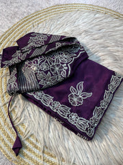 Party-wear Rangoli Silk Sequence Thread Border Work Saree With Stitched Blouse