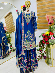 Party-wear Chinon Silk Embroidery & Sequence Work Sharara