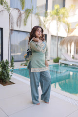 Stylish Salasa Fabric with Mirror & Lace work Co-ord Set With Batwa
