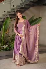 Party-wear Fendy Silk Embroidery Sequence Work Gown