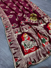 Beautiful Pure Dola Silk With Zari Weaving Saree