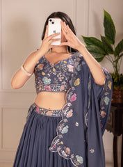 Beautiful Georgette Plain With Crease Work Lehenga Choli