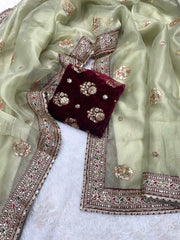 Party-wear Organza Silk Coding Embroidery Multi Thread Work Saree