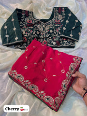 Beautiful Chinon Silk Sequence With Multi Coding Work Saree