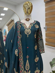 Designer Party-wear Chinon Silk Embroidery & Sequence Work Sharara Suit