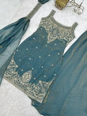 Party-wear Fendy Silk Embroidery Sequence & Zari Work Sharara