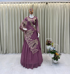 Designer Georgette Sequence Embroidery Work Lehenga With Shrug