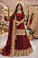 Party-wear Designer Two Tone Embroidery Sequence Work Top Dupatta With Lehenga