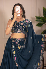 Beautiful Georgette Plain With Crease Work Lehenga Choli