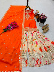 Party-wear Chinon Silk Codding Embroidery Sequence Work Sharara