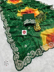 Beautiful Georgette Bandhej Multi Colour Printed Saree