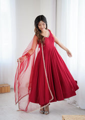 Festivities Special Pure Roman Silk Chanderi Fabric Stitched Gown