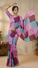 Beautiful Soft Space Silk Multi Prints With Beads Work Saree