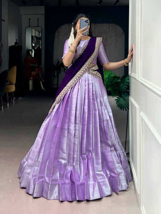 Beautiful Lavender Jacquard Silk Weaving Work Lehenga Choli