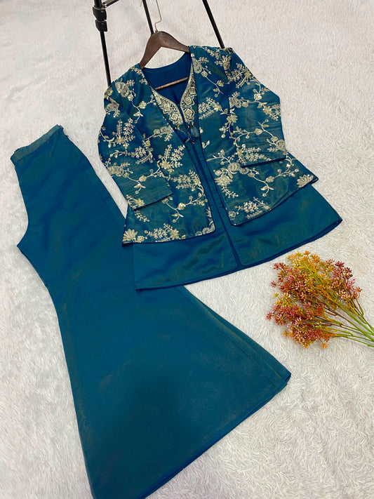 Trendy Coss-Moss Sequence Embroidery Work Co-ord Set