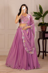 Beautiful Georgette Plain With Crease Work Lehenga Choli