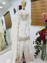 Party-wear Chinon Silk Sequence Embroidery Work Sharara