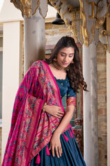 Traditional Tasar Silk Printed With Foil Work Lehenga Choli