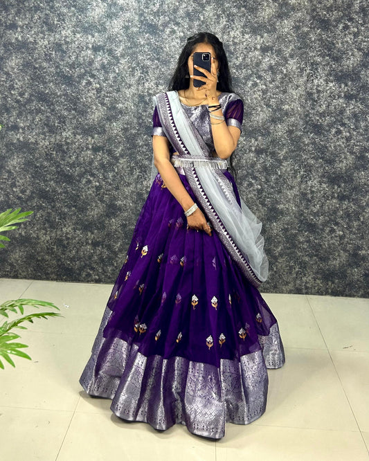 Traditional Organza With Zari Embroidery Work Half Saree