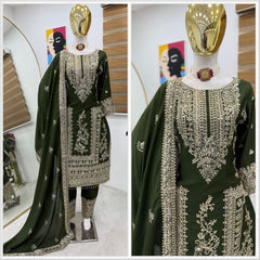 Party-wear Chinon Silk Sequence Embroidery Coding & Moti Work Suit