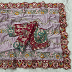 FestRangoli Silk Sequence Dori Embroidery & Real Mirror Saree With Stitched Blouse