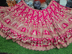Dabka Zardosi Beads Handwork Rani Hot Pink, Maroon, Cherry Red, Rust Orange Latest Bridal Lehenga