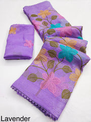 Party-wear Viscose Crunchy Silk Floral Design Embroidery Thread Work Saree