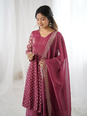 Party-wear Crunchy Silk Embroidery Sequence Work Sharara