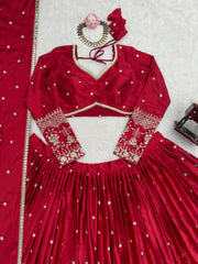 Party-wear Japan Satin Thread With & Sequence Work Lehenga Choli