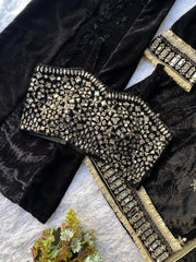 Winter Season velvet Real Mirror Embroidery Work Suit
