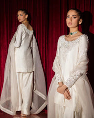 Beautiful White Elegance Natural Crepe Thread With Sequence Work Sharara