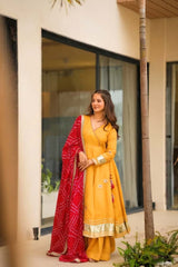 Ethnic Purely Handmade Soft Chinon Handmade Gottapatti Work Anarkali Palazzo