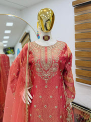 Designer Party-wear Fendy Silk Embroidery Sequence & Diamond Handwork Suit