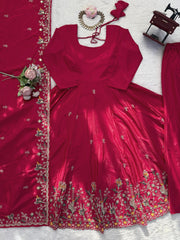 Designer Natural Crepe Silk Thread & Sequence Work Anarkali