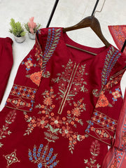 Party-wear Roman Silk Sequence Embroidery Work Suit