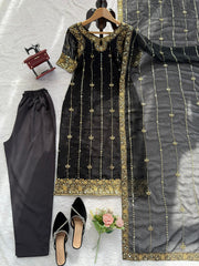 Beautiful Party-wear Georgette Thread With Sequence Work Black Suit