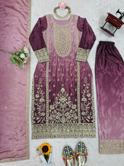 Party-wear Shaded Chinon Silk Coding Sequence & Thread Work Suit