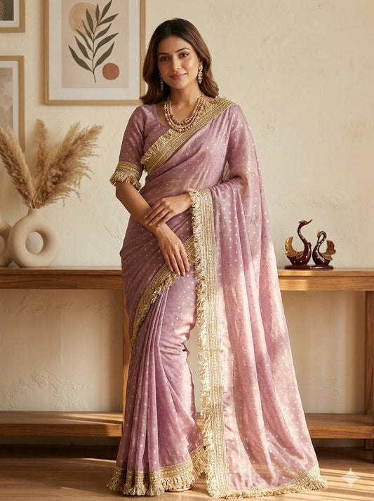 Party-wear Moss Silk With Jacquard Butti Designer Saree