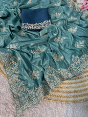 Beautiful chocolate Silk chain stitched Butta In Whole Saree