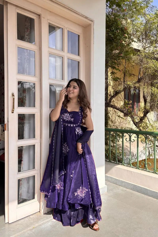 Elegant Fendy Silk Thread Sequence Work Gown