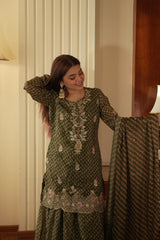 Party-wear Chinon Silk Printed Embroidery Work Sharara