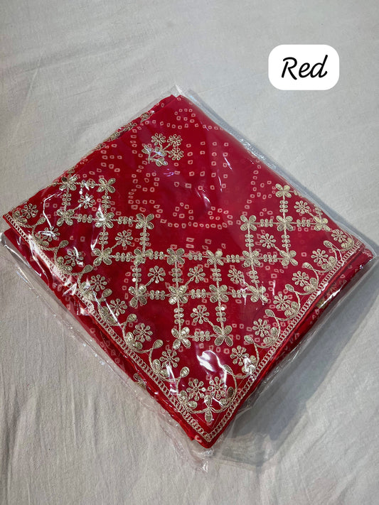 Beautiful Traditional Bandhej Gota Foil & Sequence Work Saree