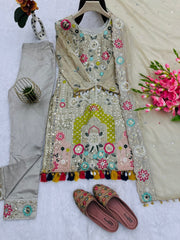 Partywear Designer Georgette Real Mirror & Hand Work Suit