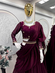 Party-wear Designer Two Tone Fendy Silk Embroidery Sequins & Codding Work Lehenga Saree