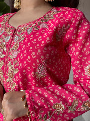 Party-wear Chinon Silk Printed Embroidery Work Sharara