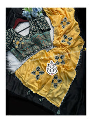 Beautiful Multi Chinon Silk Flower Butta Designer Saree