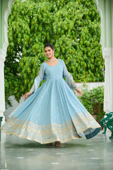 Unique Dusty Coloured Georgette Embroidery Work Gown