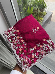 Beautiful Space Silk Embroidery With Cutwork Border Saree