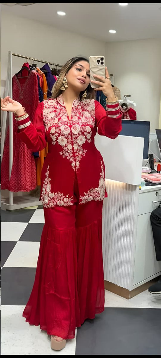 Tradition In Style With Georgette Multi-Thread Embroidery + Sequence Co-ord Set